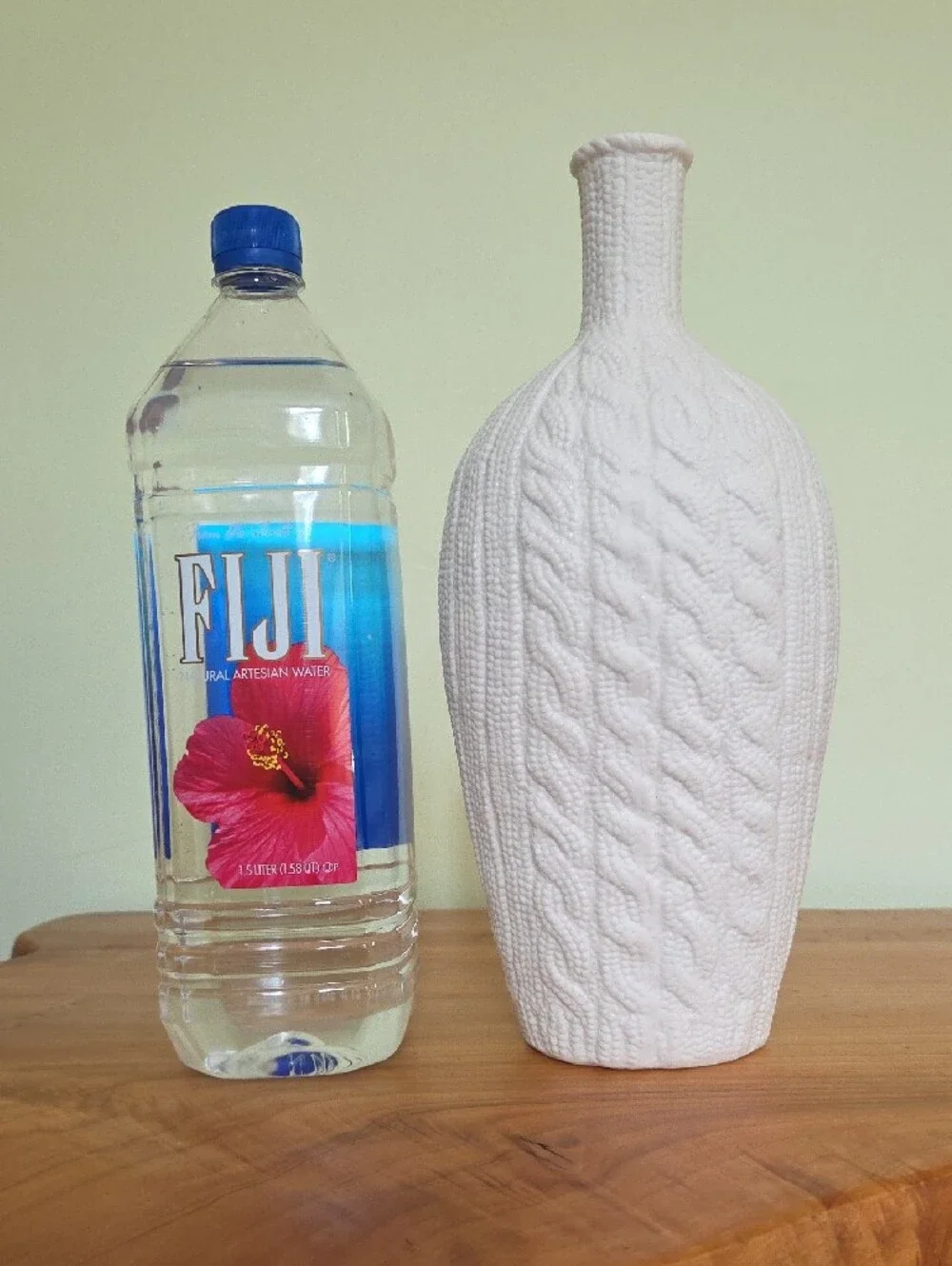 Crate & Barrel White Cable Knit Ceramic Bottle Vase | Tall Slender Vessel